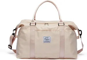 KARRESLY Travel Duffel Bag for Women,Shoulder Weekender Overnight Bag Sports Gym Tote Bag,Waterproof（Beige）