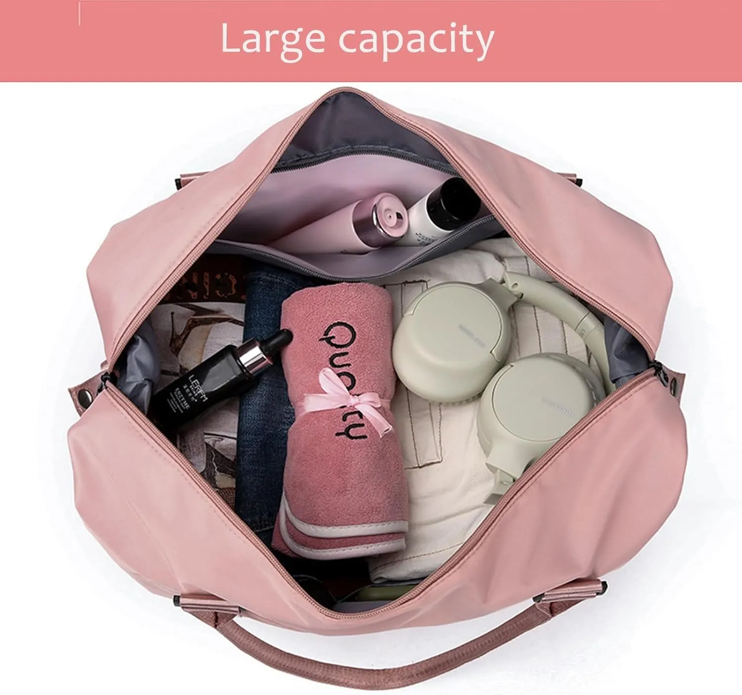 KARRESLY Travel Duffel Bag for Women,Shoulder Weekender Overnight Bag Sports Gym Tote Bag,Waterproof（Beige）