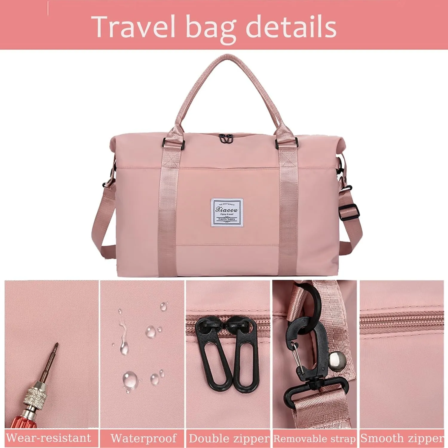 KARRESLY Travel Duffel Bag for Women,Shoulder Weekender Overnight Bag Sports Gym Tote Bag,Waterproof(Black) free size