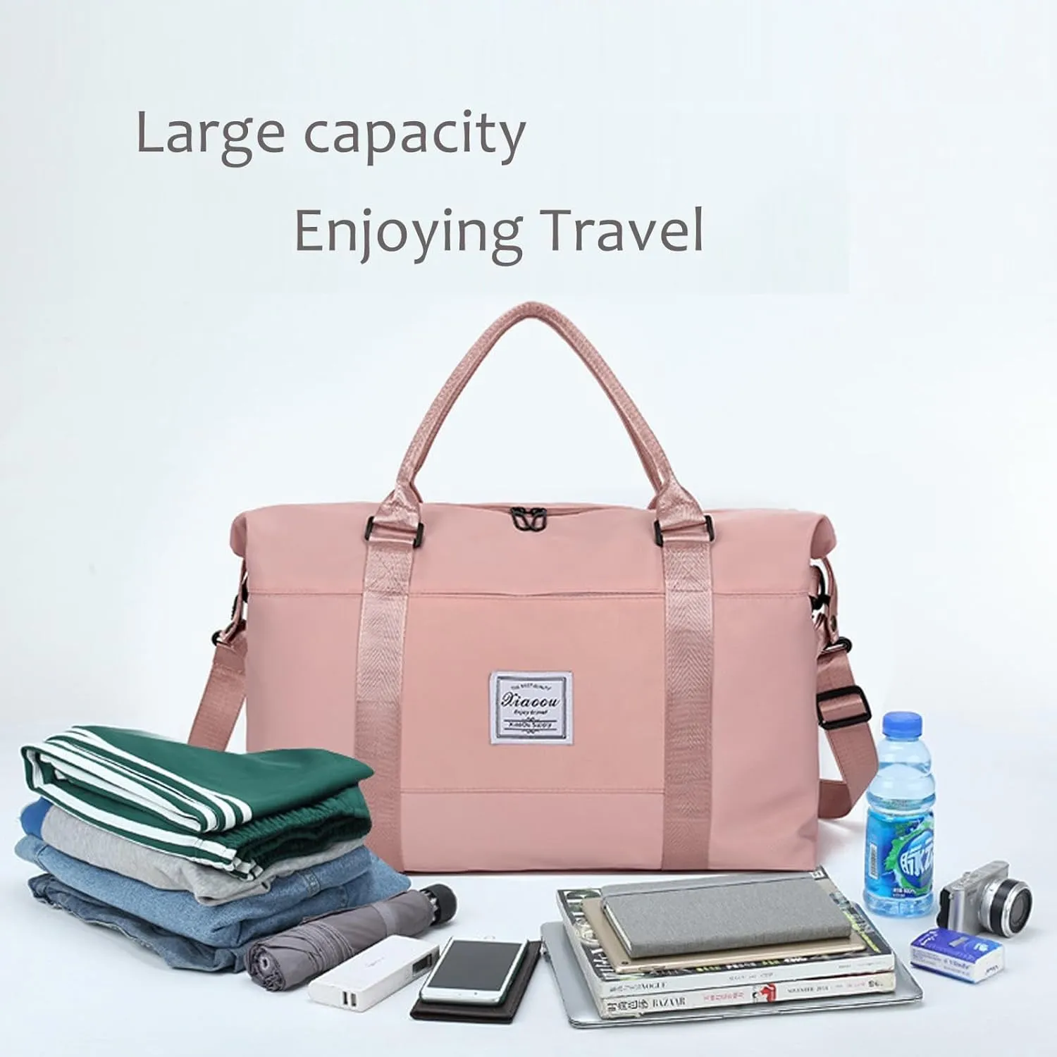KARRESLY Travel Duffel Bag for Women,Shoulder Weekender Overnight Bag Sports Gym Tote Bag,Waterproof(Black) free size