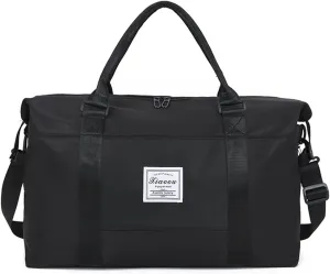 KARRESLY Travel Duffel Bag for Women,Shoulder Weekender Overnight Bag Sports Gym Tote Bag,Waterproof(Black) free size