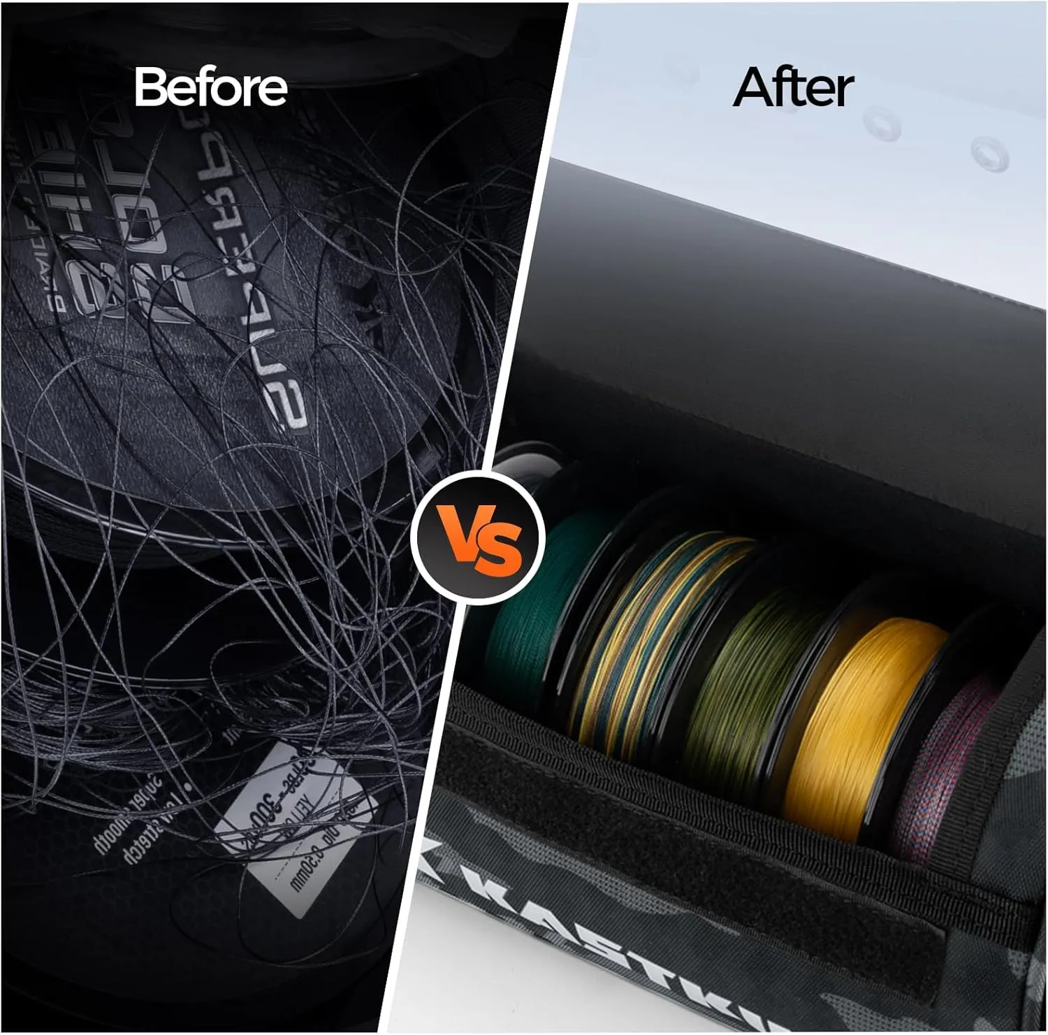 KastKing BaitSpace Line Management Bag, Fishing Line Storage Bag with Water Resistant Nylon, Clear View Window, Removable Divider for Up to 10 Spools, Tangle-free Leader Line Holder