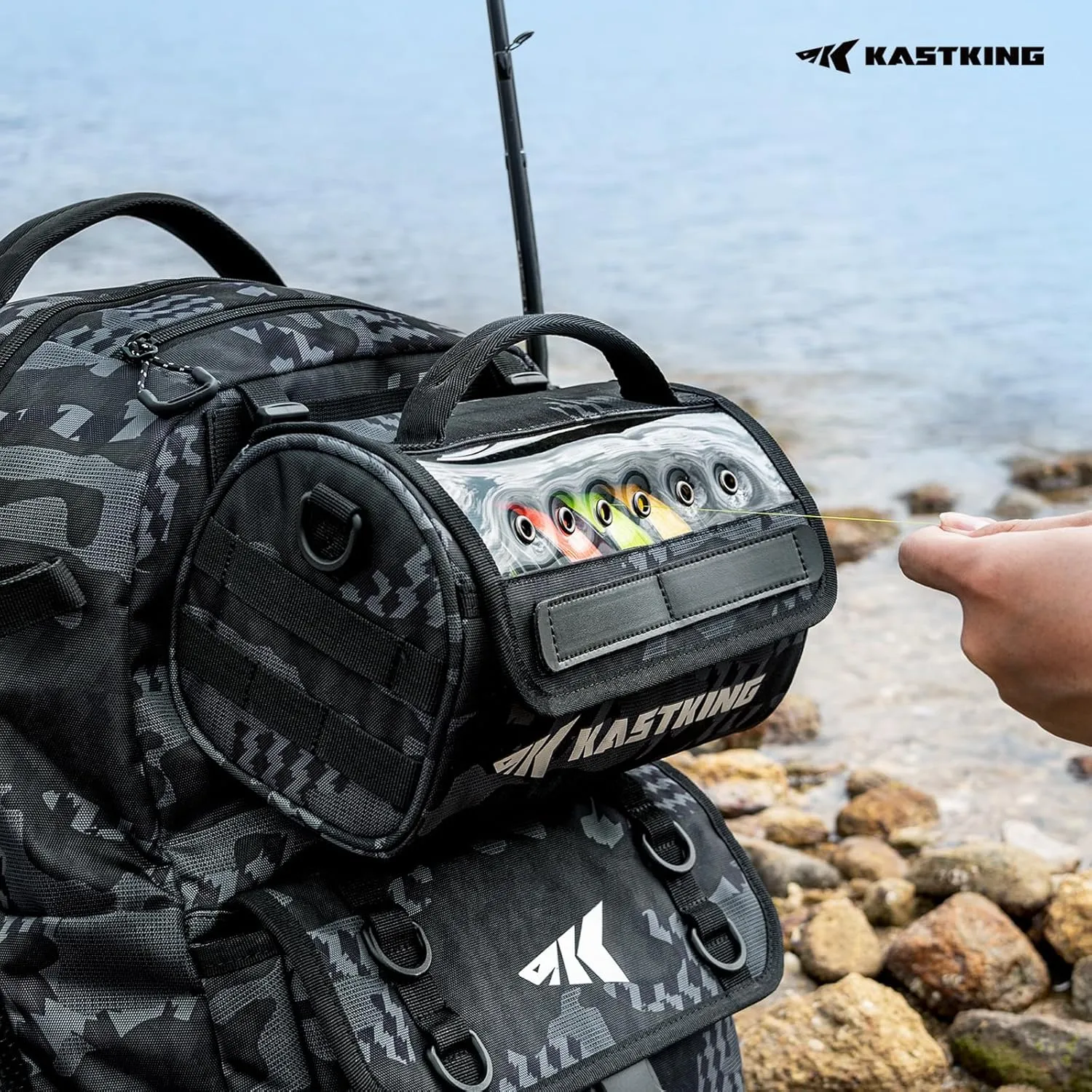 KastKing BaitSpace Line Management Bag, Fishing Line Storage Bag with Water Resistant Nylon, Clear View Window, Removable Divider for Up to 10 Spools, Tangle-free Leader Line Holder