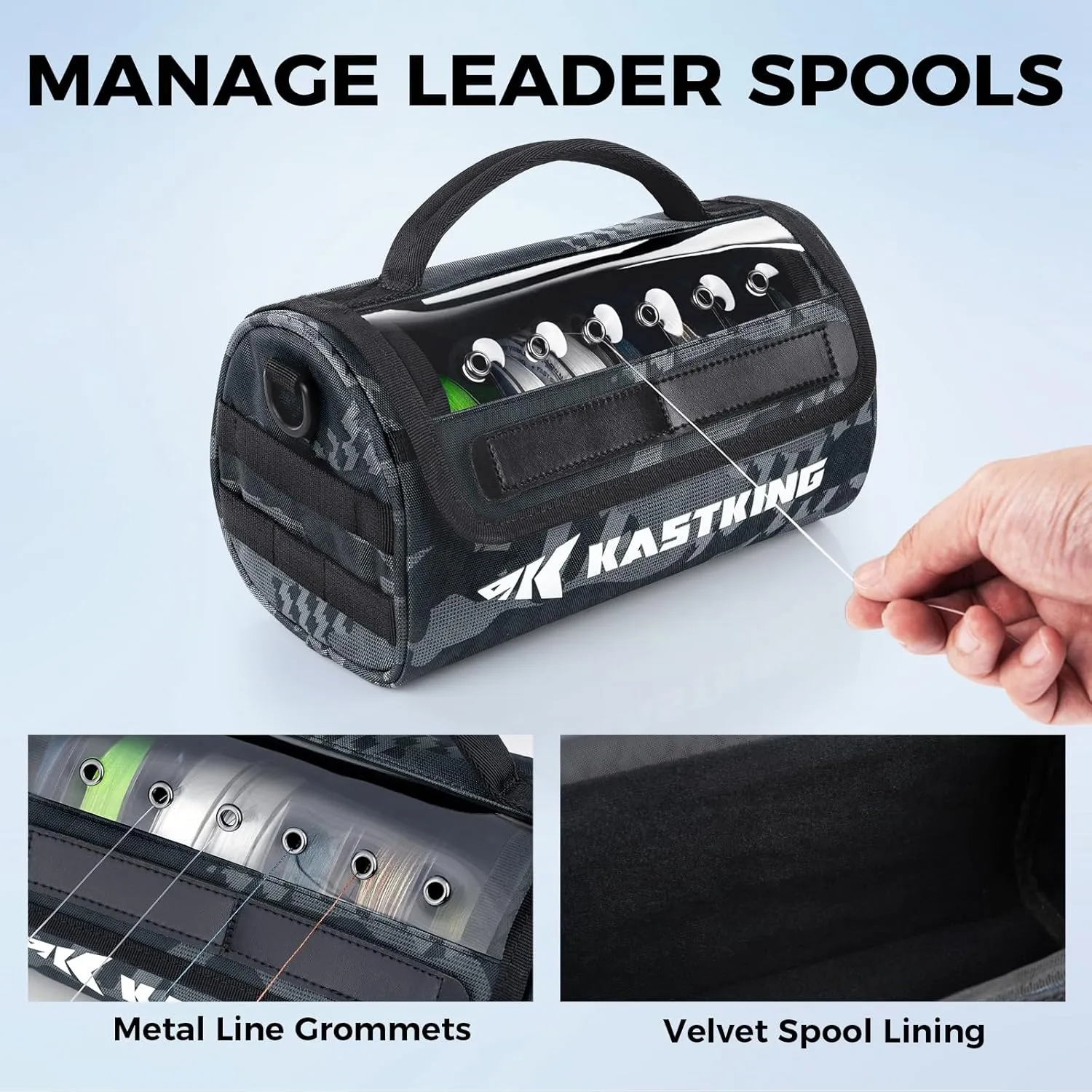 KastKing BaitSpace Line Management Bag, Fishing Line Storage Bag with Water Resistant Nylon, Clear View Window, Removable Divider for Up to 10 Spools, Tangle-free Leader Line Holder