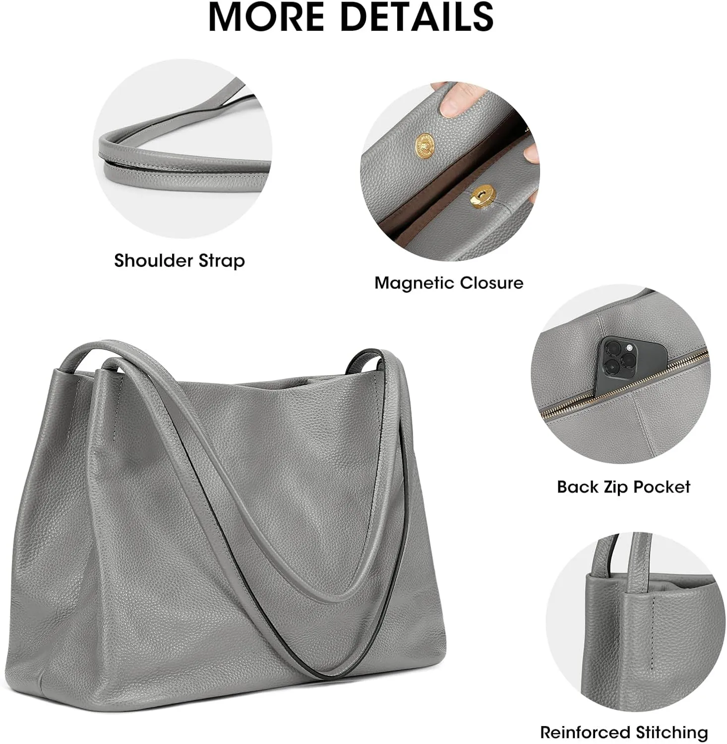 Kattee Leather Tote Bags for Women, Casual Shoulder Hobo Purses and Handbags, Top Magnetic Snap Closure