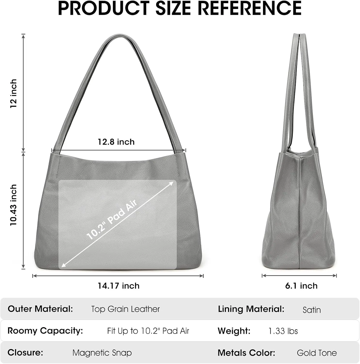 Kattee Leather Tote Bags for Women, Casual Shoulder Hobo Purses and Handbags, Top Magnetic Snap Closure