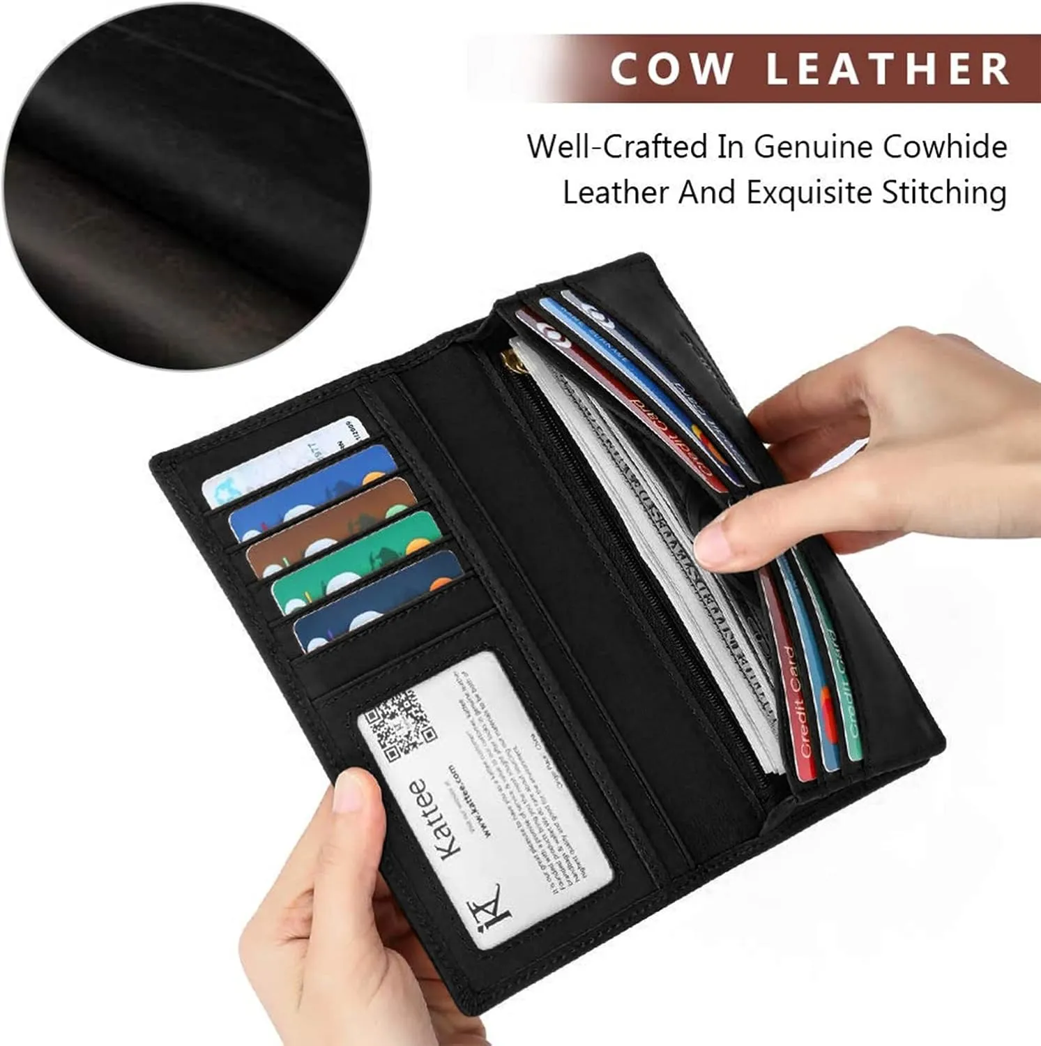 Kattee Men's Vintage Genuine Leather Long Wallet for Checkbook Credit Cards