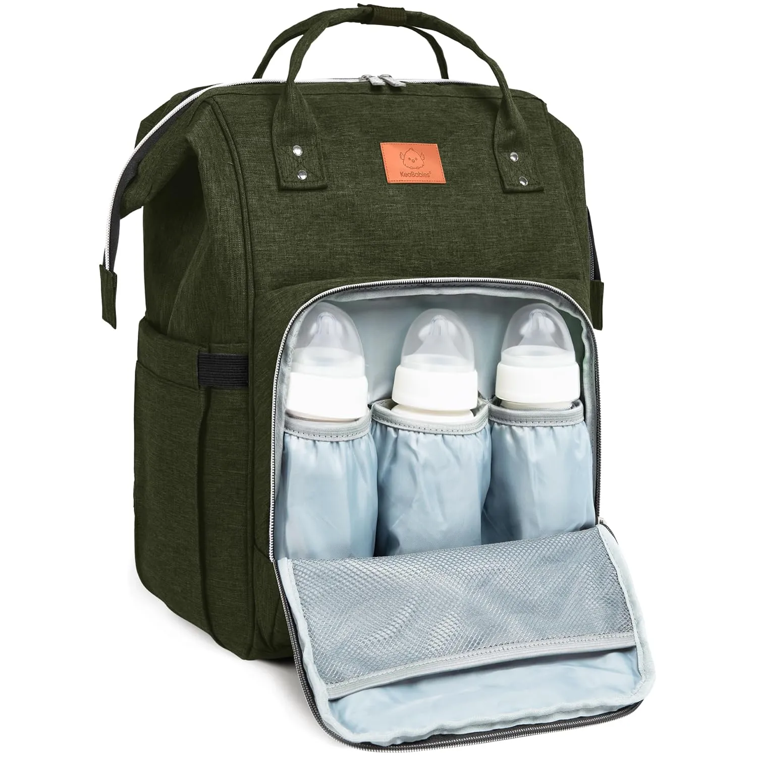 KeaBabies Baby Diaper Bag Backpack - Large Baby Bag for Boys, Girls, Waterproof Multi Function Travel Diaper Backpack with Changing Pad, Durable Travel Essentials for Moms and Dads (Dark Olive)