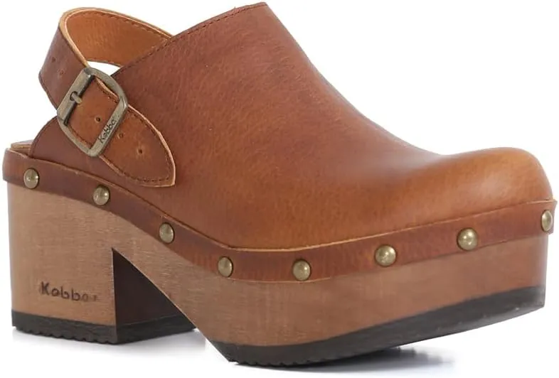 Kebba - Stella - Handmade Platform Clogs with Genuine Leather and Adjustable Buckle, Crafted for Comfort and Style