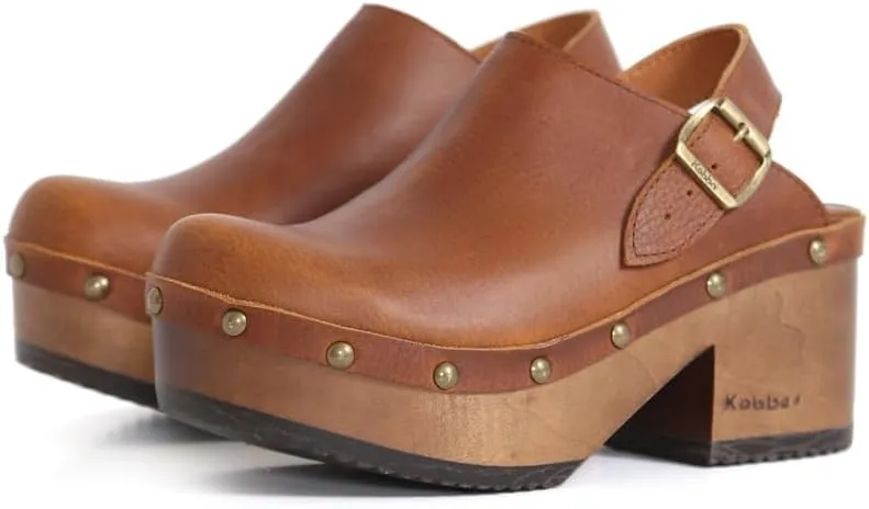 Kebba - Stella - Handmade Platform Clogs with Genuine Leather and Adjustable Buckle, Crafted for Comfort and Style