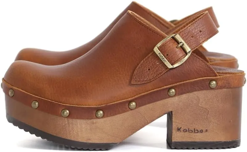 Kebba - Stella - Handmade Platform Clogs with Genuine Leather and Adjustable Buckle, Crafted for Comfort and Style