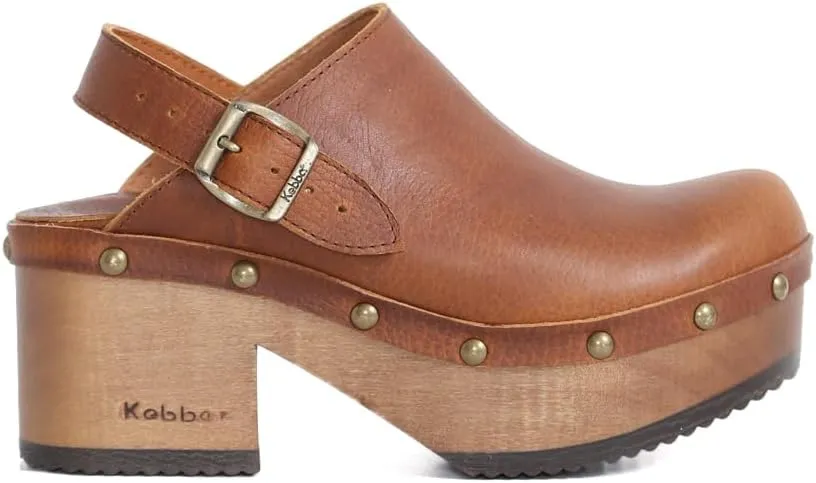Kebba - Stella - Handmade Platform Clogs with Genuine Leather and Adjustable Buckle, Crafted for Comfort and Style