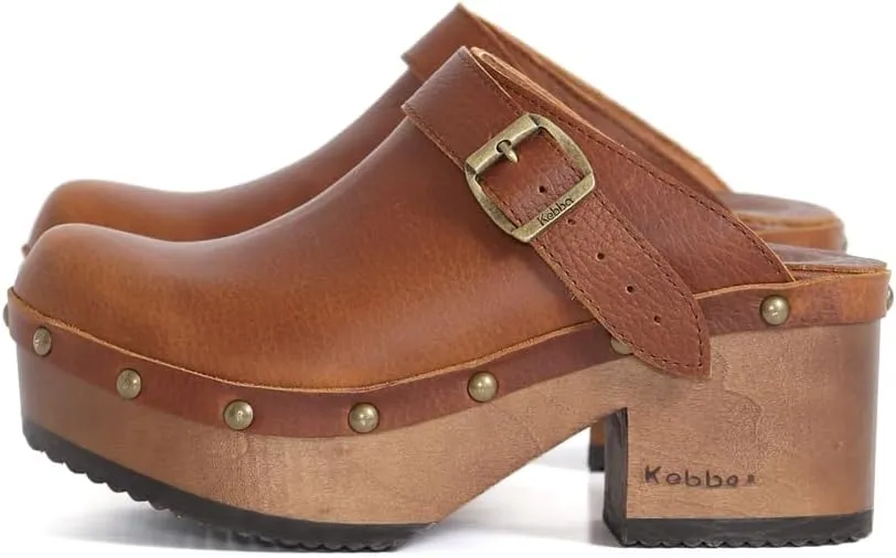Kebba - Stella - Handmade Platform Clogs with Genuine Leather and Adjustable Buckle, Crafted for Comfort and Style