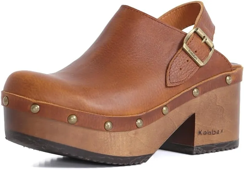 Kebba - Stella - Handmade Platform Clogs with Genuine Leather and Adjustable Buckle, Crafted for Comfort and Style