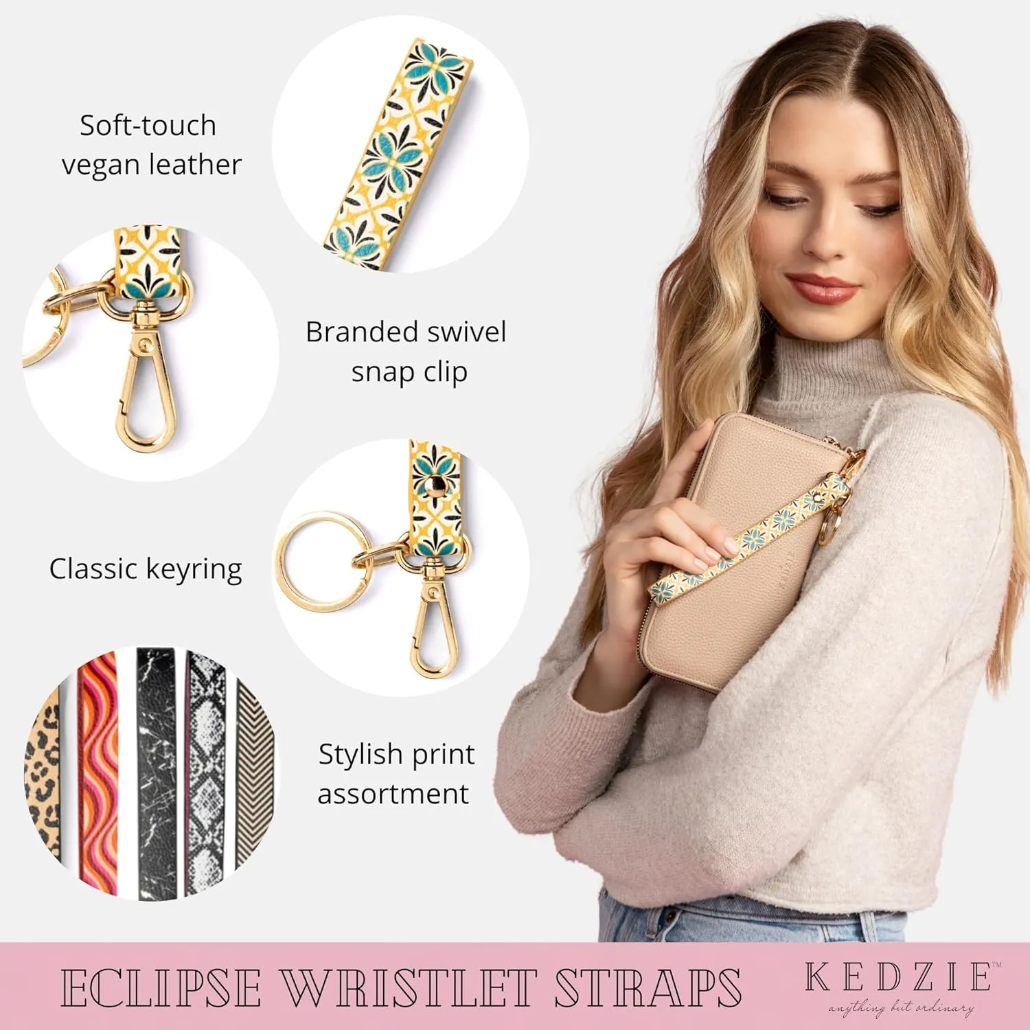 KEDZIE Eclipse Vegan Leather Mix & Match Wristlet Straps Key Chain Holder