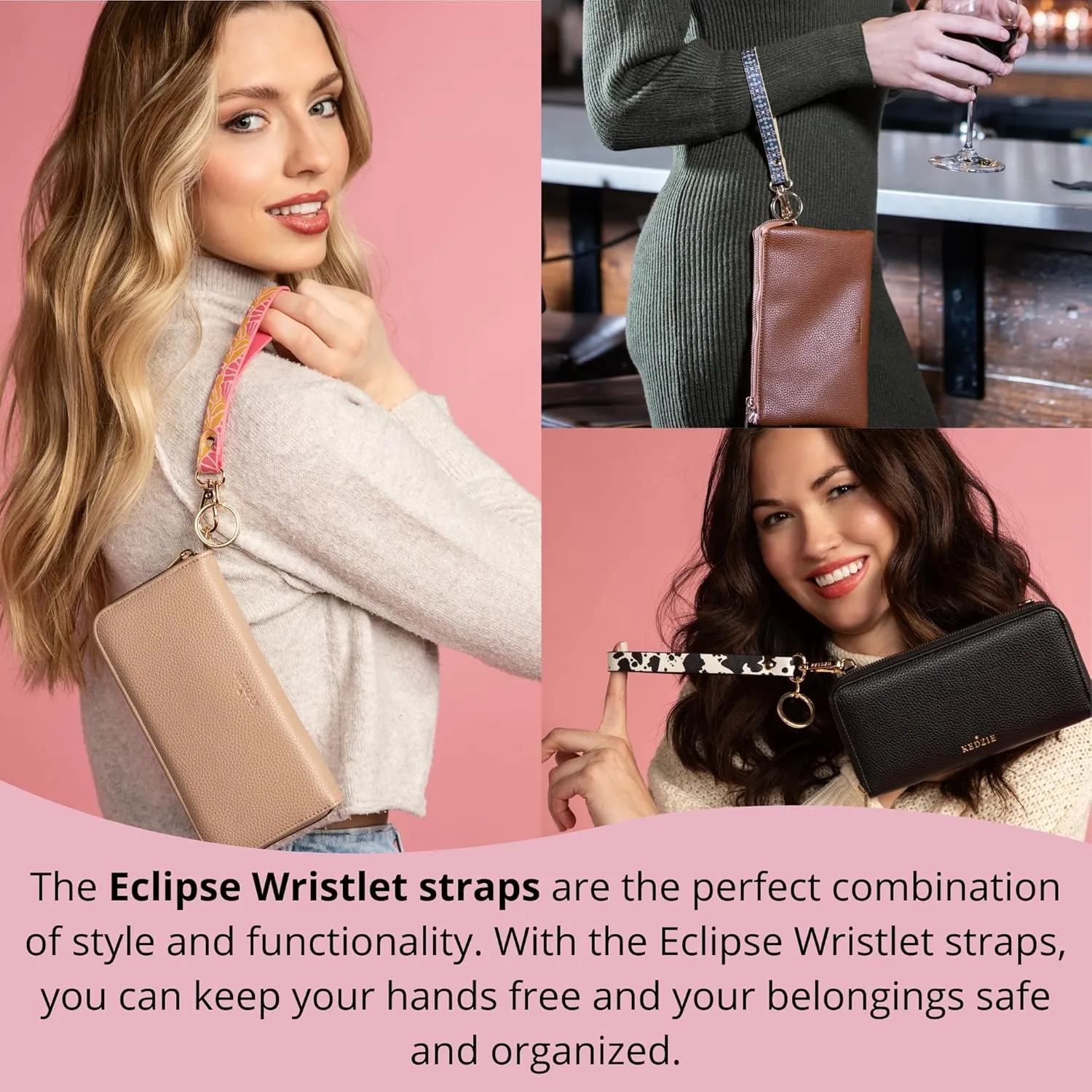 KEDZIE Eclipse Vegan Leather Mix & Match Wristlet Straps Key Chain Holder