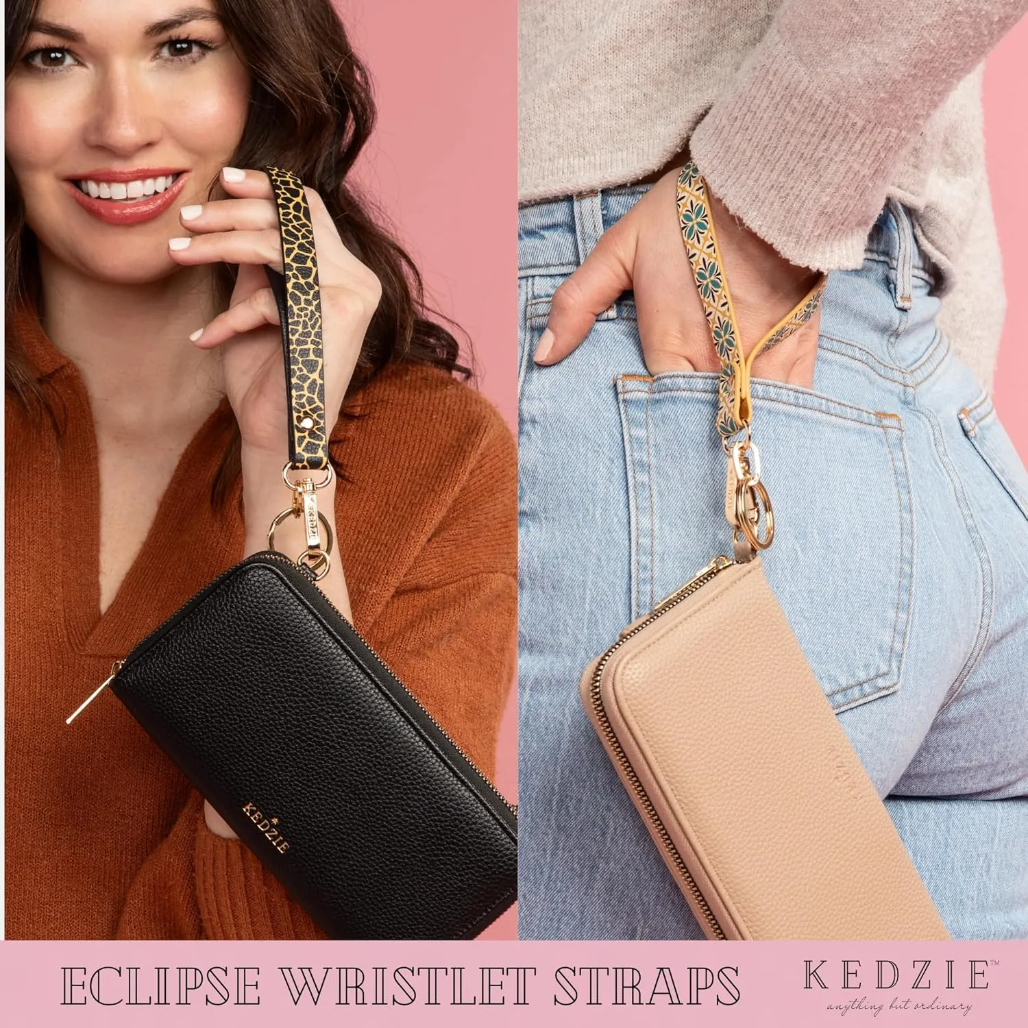 KEDZIE Eclipse Vegan Leather Mix & Match Wristlet Straps Key Chain Holder