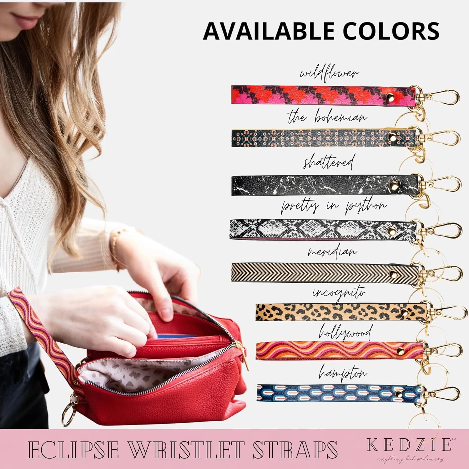 KEDZIE Eclipse Vegan Leather Mix & Match Wristlet Straps Key Chain Holder