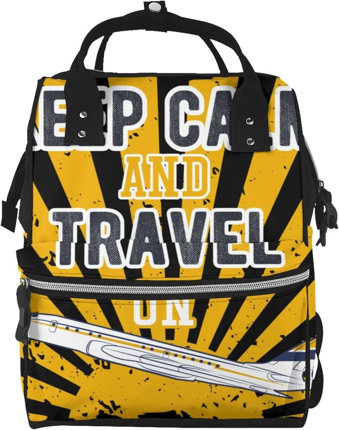 Keep Calm and Travel On Diaper Bag Backpack Baby Bag, Large Capacity Waterproof Diaper Bags Multifunction with Insulated Pockets Travel Essentials Unisex