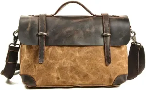 Khaki Business Briefcase Leather Shoulder Bag Large Capacity Laptop Bag Multifunctional Travel Backpack