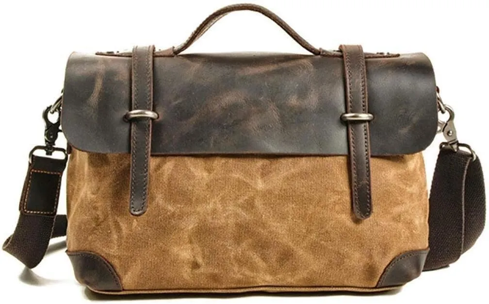 Khaki Business Briefcase Leather Shoulder Bag Large Capacity Laptop Bag Multifunctional Travel Backpack