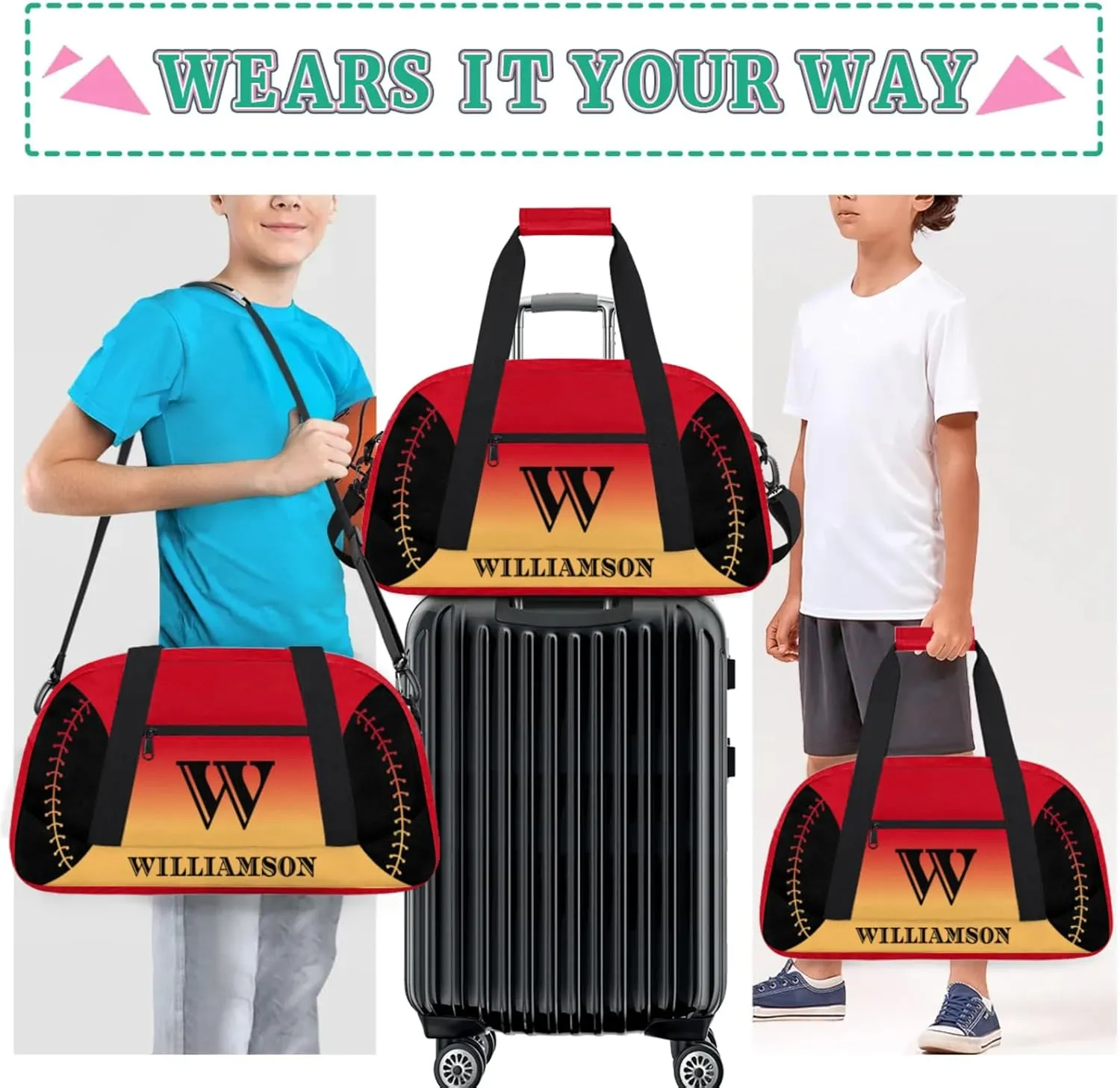 Kids Duffle Bag Personalized Gym Bag Overnight Bags, Ideal for Travel and Sports, Suitable for Men Women for Gym, Dance, Yoga, Durable Waterproof Sport Overnight Handbags Baseball