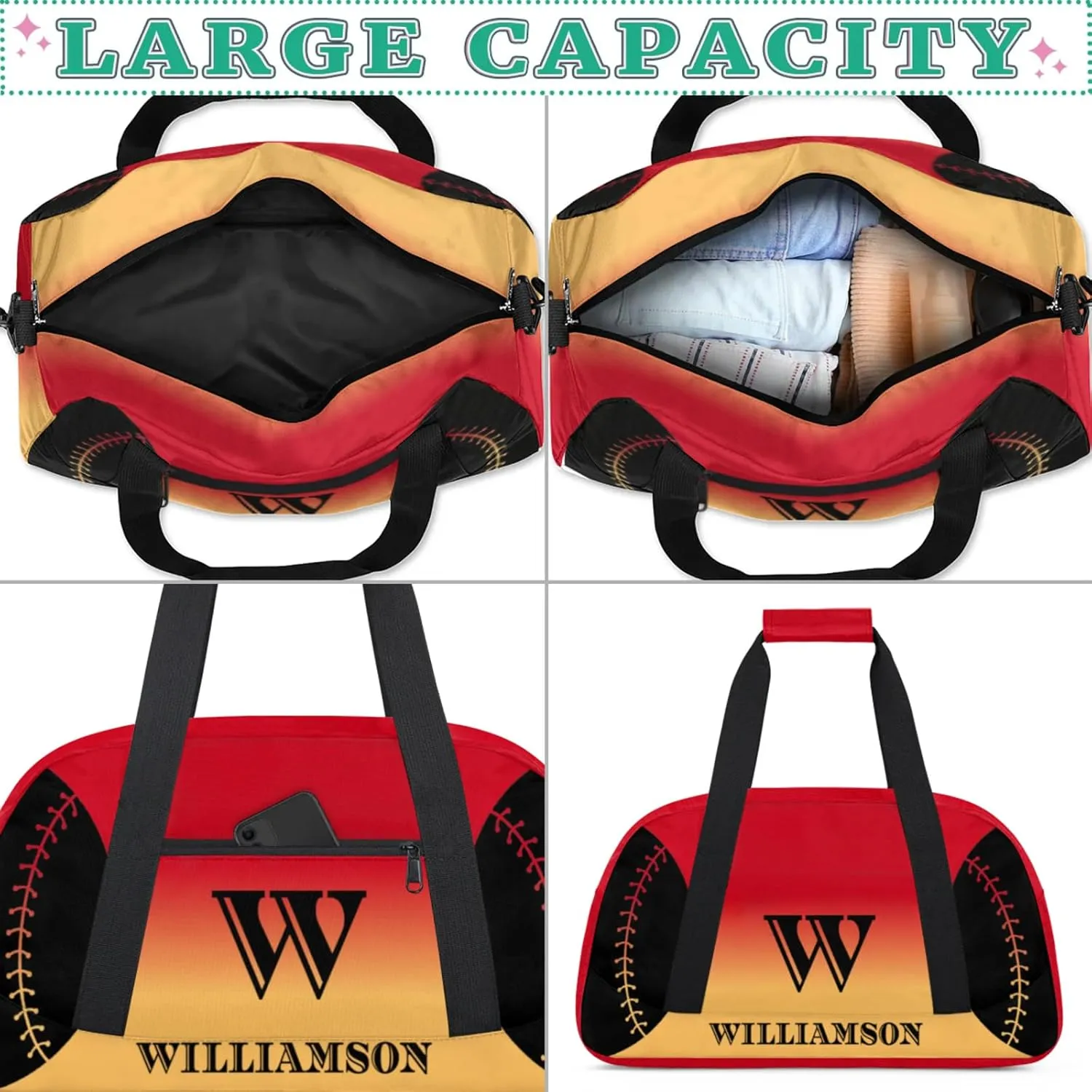 Kids Duffle Bag Personalized Gym Bag Overnight Bags, Ideal for Travel and Sports, Suitable for Men Women for Gym, Dance, Yoga, Durable Waterproof Sport Overnight Handbags Baseball