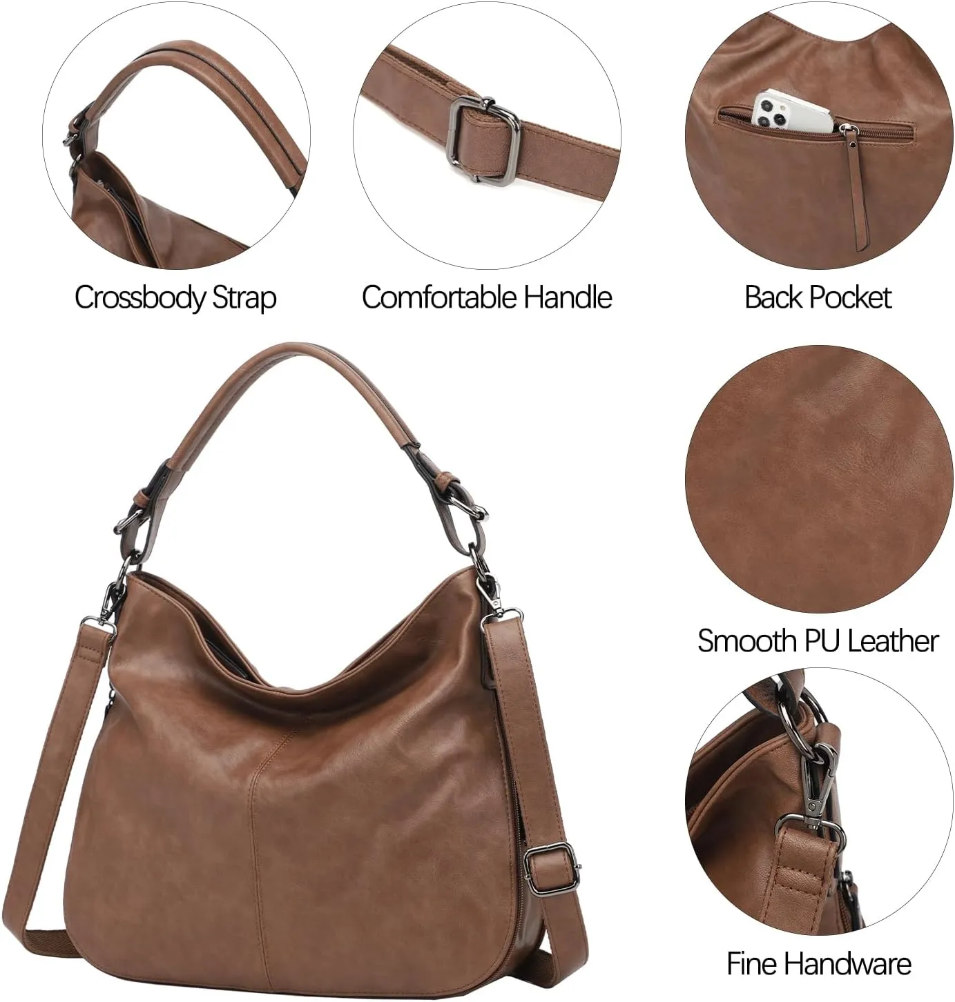 KL928 Large Purses for Women PU Leather Shoulder Handbag Crossbody Hobo Bags Ladies Tote Bags with Adjustable Shoulder Strap