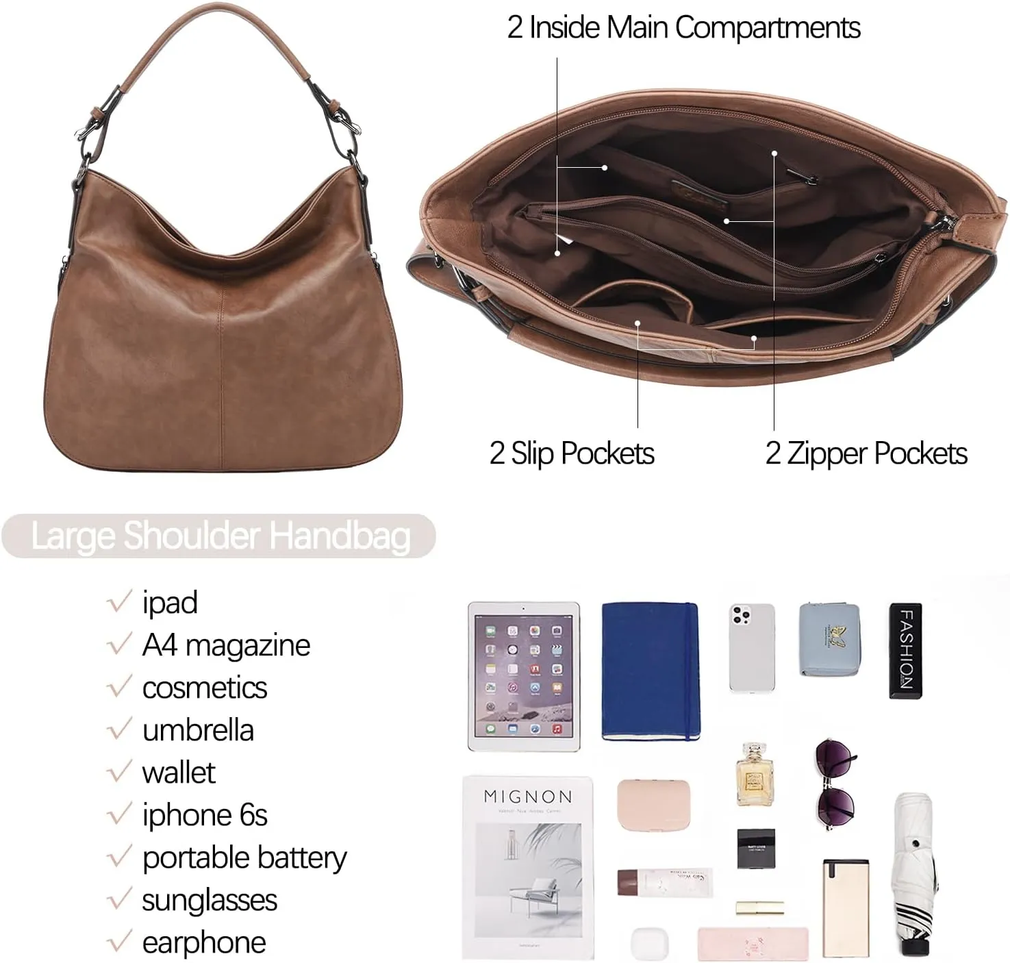 KL928 Large Purses for Women PU Leather Shoulder Handbag Crossbody Hobo Bags Ladies Tote Bags with Adjustable Shoulder Strap