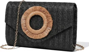 Kseymeir Straws Clutch Purses Raffia Beach Bag Woven Summer Purses Straw Crossbody Bag