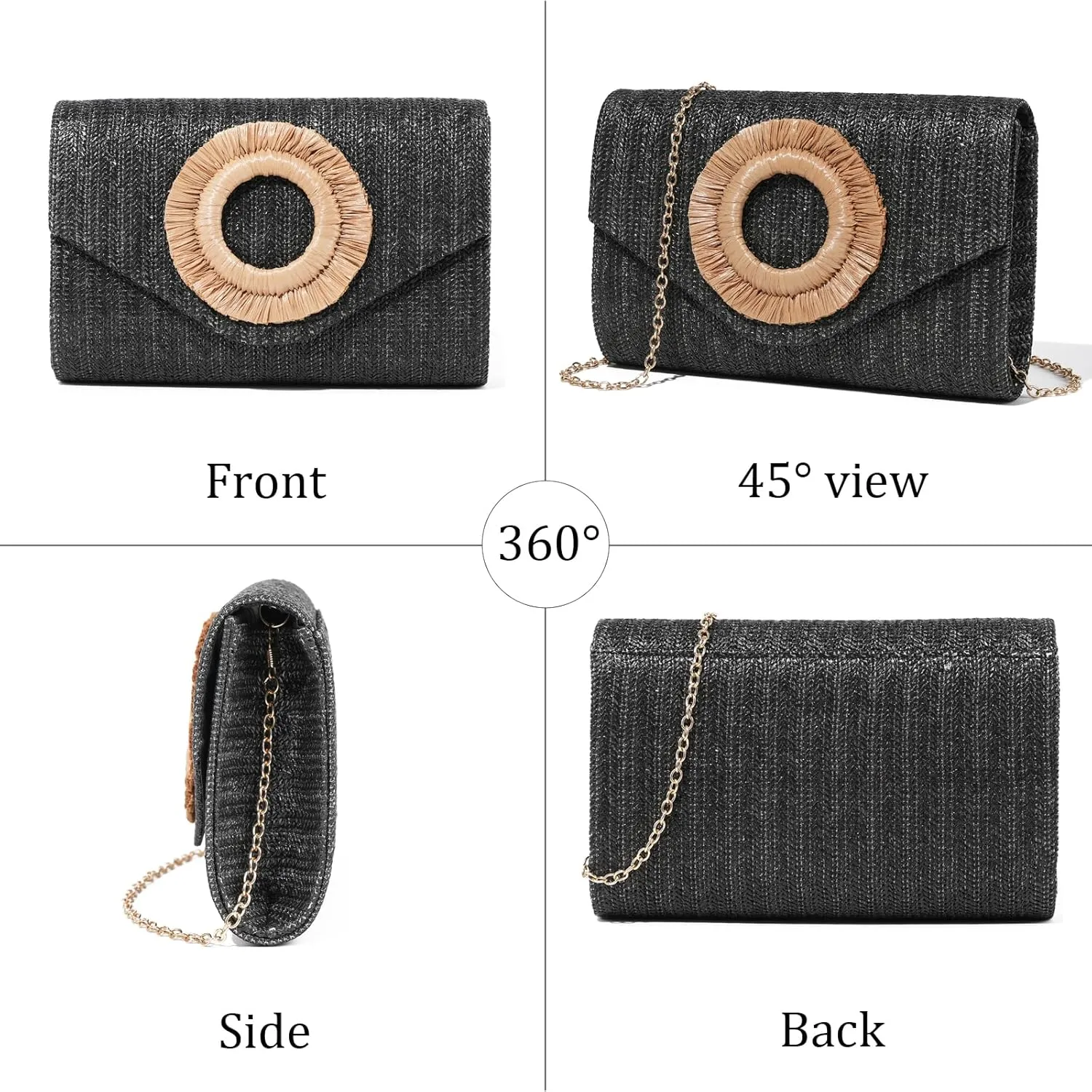 Kseymeir Straws Clutch Purses Raffia Beach Bag Woven Summer Purses Straw Crossbody Bag