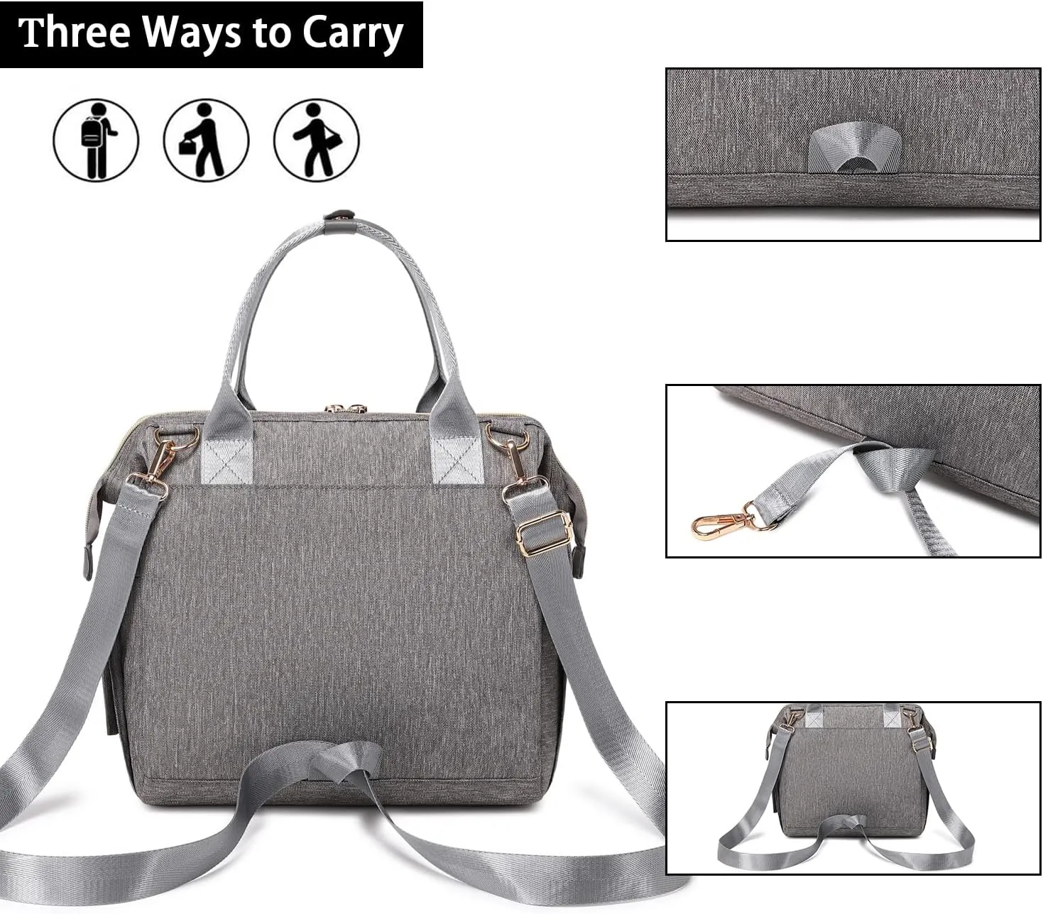 KYALOU Mini Baby Diaper Bag - Tote/Backpack/Crossbody/Shoulder (Grey)