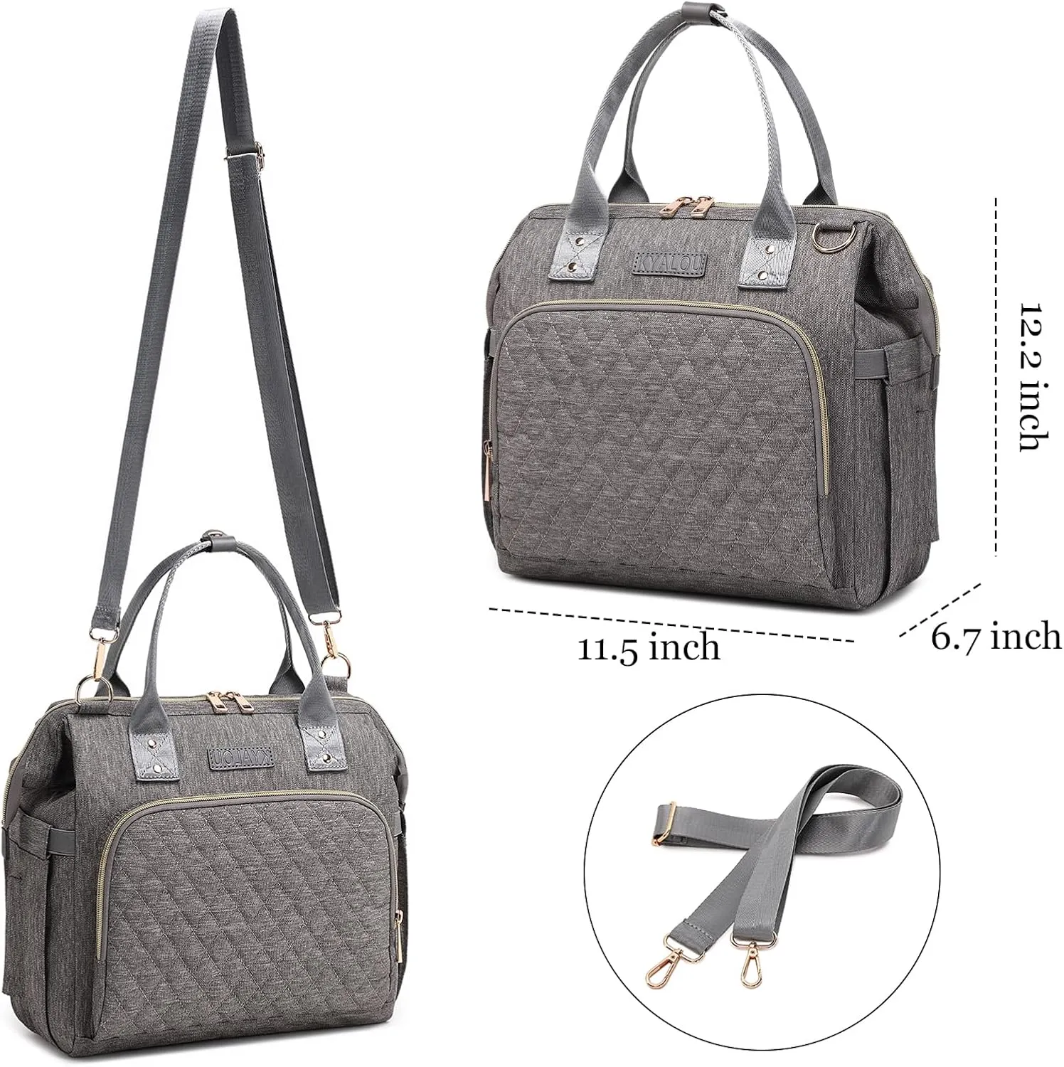 KYALOU Mini Baby Diaper Bag - Tote/Backpack/Crossbody/Shoulder (Grey)