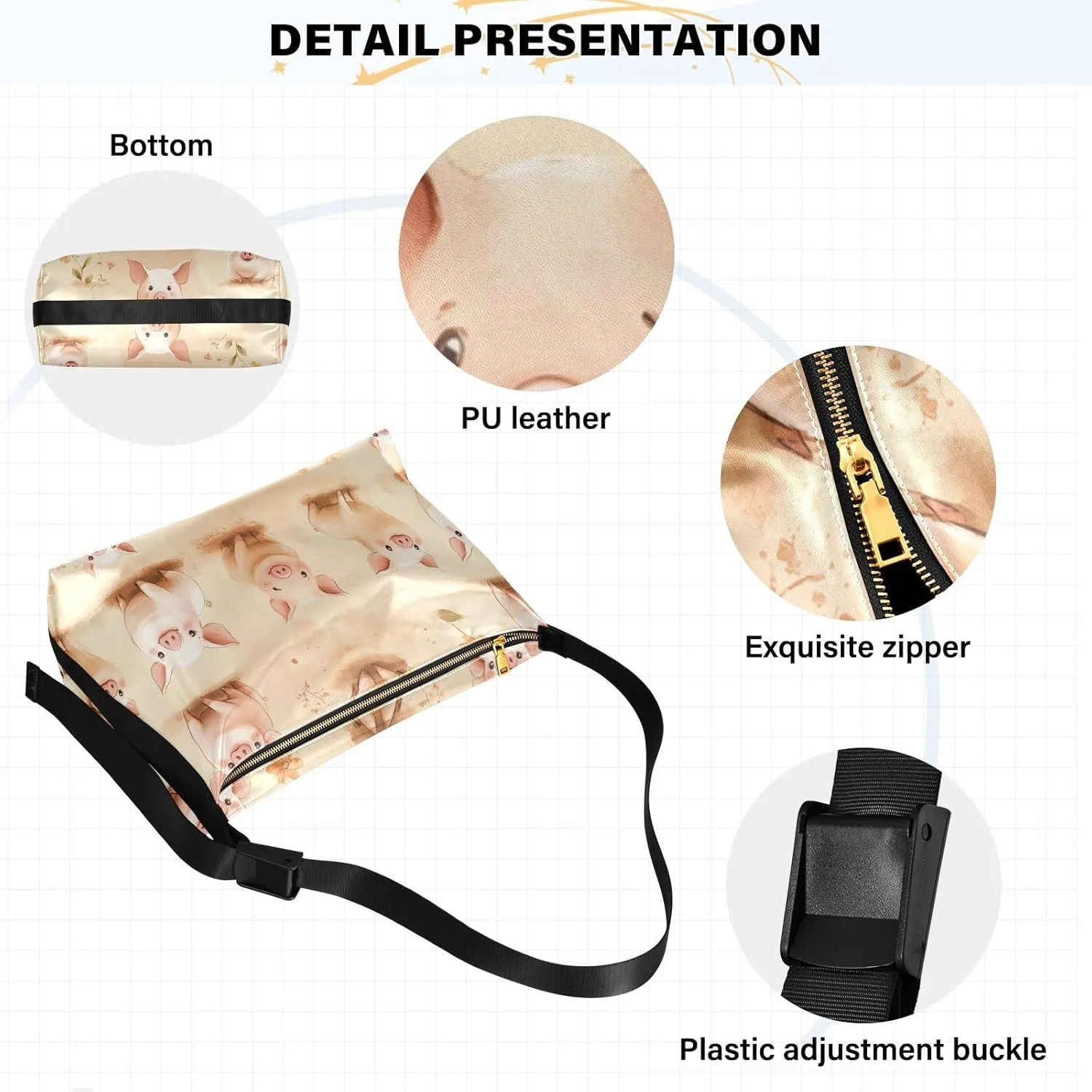 Ladies Anti Theft Crossbody Bag Waterproof Womens Crossbody Bag Cute Purse Cartoon Pet Pig Cute