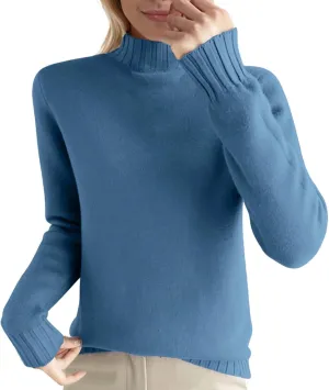 Ladies Fall Sweaters Trendy 2024 Casual Long Sleeve Mock Neck Pullovers Womens Knit Fitted Basic Sweater