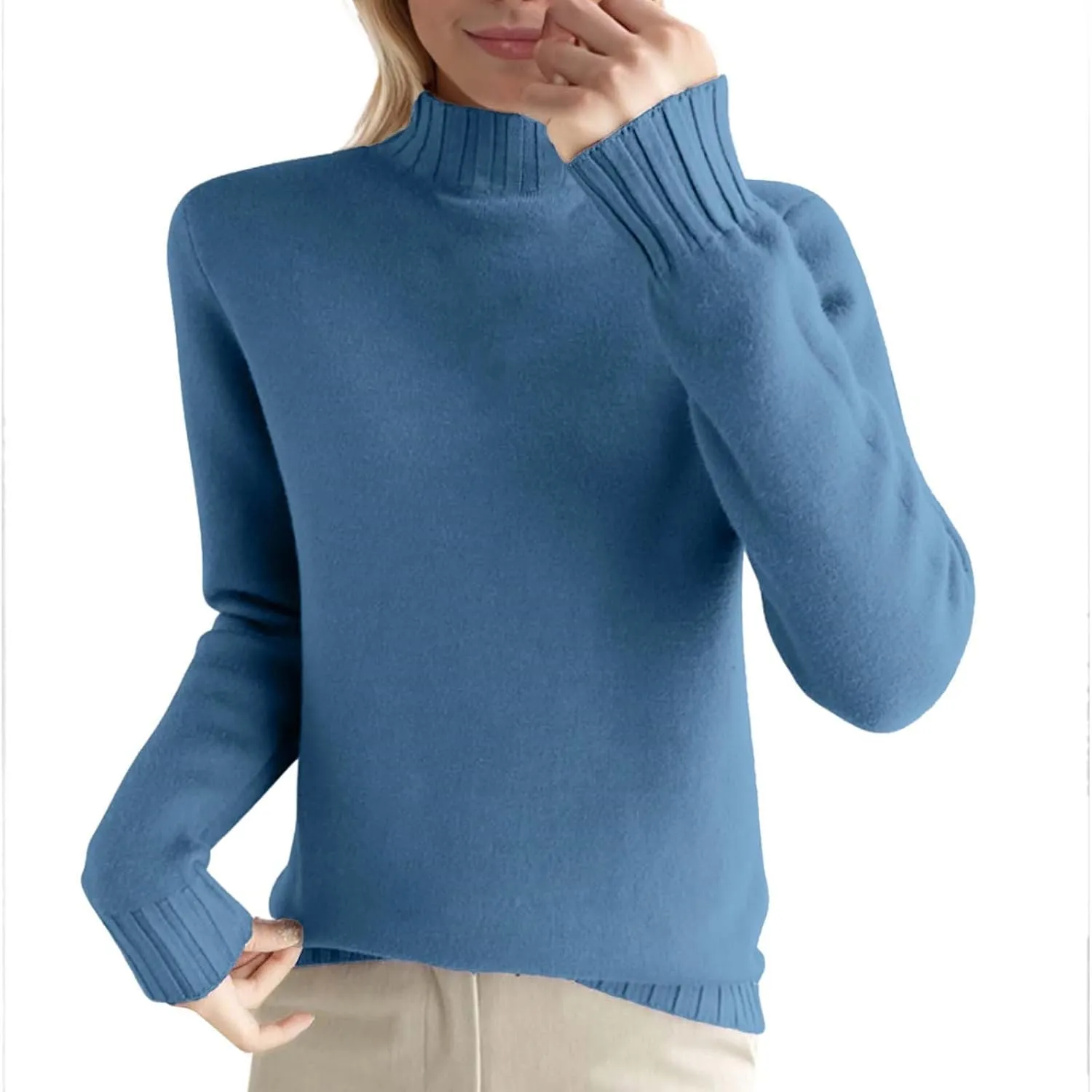 Ladies Fall Sweaters Trendy 2024 Casual Long Sleeve Mock Neck Pullovers Womens Knit Fitted Basic Sweater