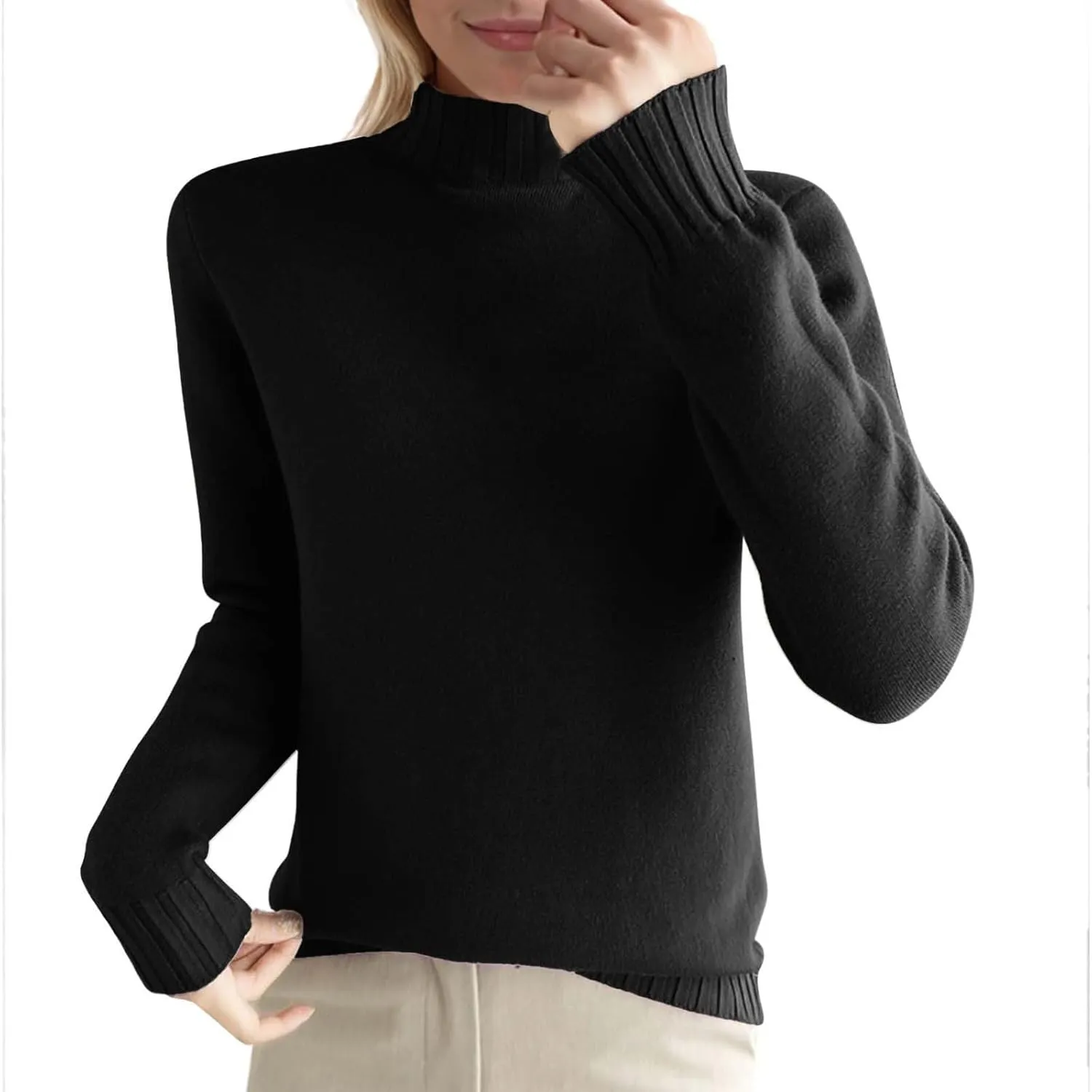Ladies Fall Sweaters Trendy 2024 Casual Long Sleeve Mock Neck Pullovers Womens Knit Fitted Basic Sweater