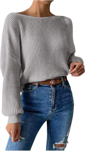 Ladies Fall Winter Fashion Sweaters Casual Long Sleeve Ribbed Knit Cropped Sweater Pullover Jumper Tops