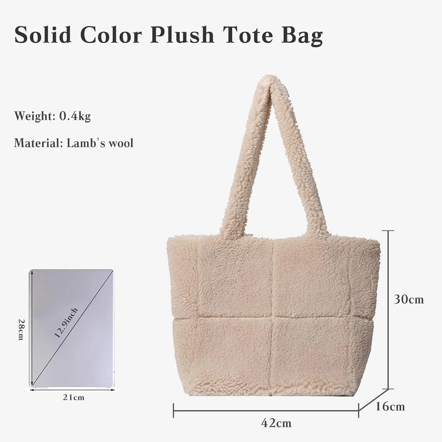 Lamb Wool Handbag for Women Soft Plush Shoulder Bag Fluffy Tote Bag Furry Top Handle Bag Cute Fuzzy Hobo Bag