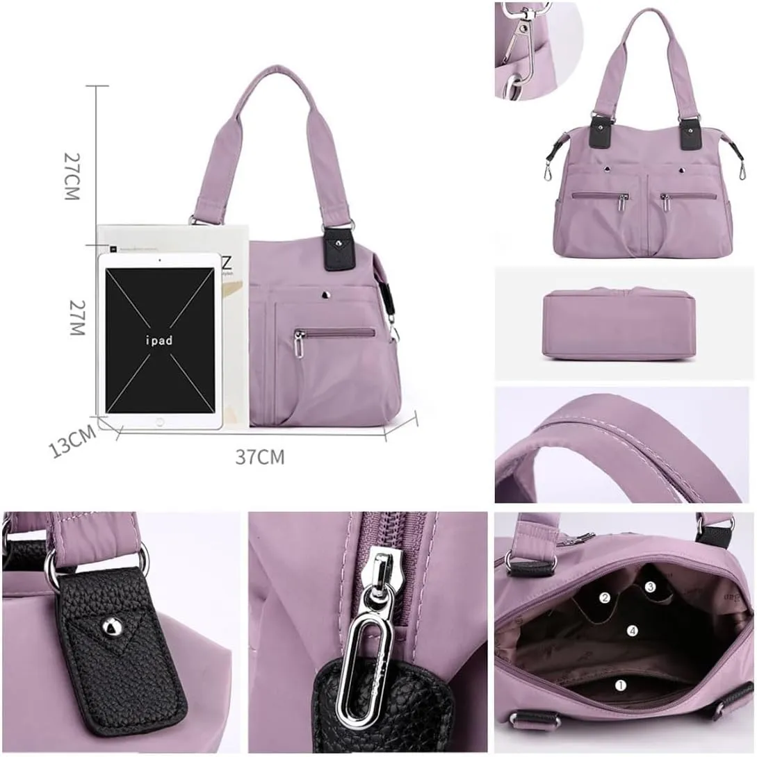 Langrents Nylon Waterproof Tote Bag, Large Capacity Waterproof Multi Pocket Shoulder Bag, Langrents Bag for Women