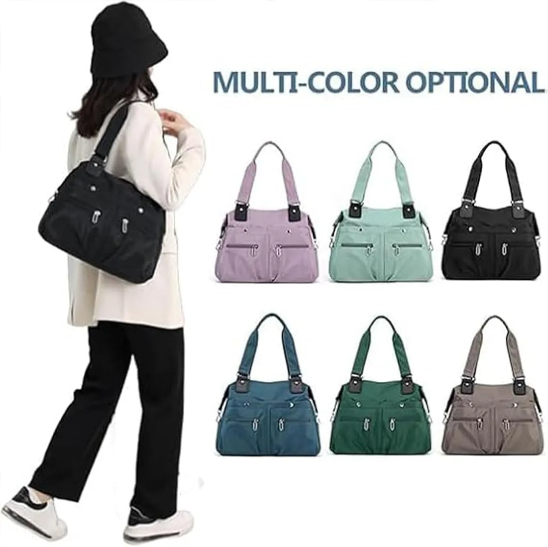 Langrents Nylon Waterproof Tote Bag, Large Capacity Waterproof Multi Pocket Shoulder Bag, Langrents Bag for Women