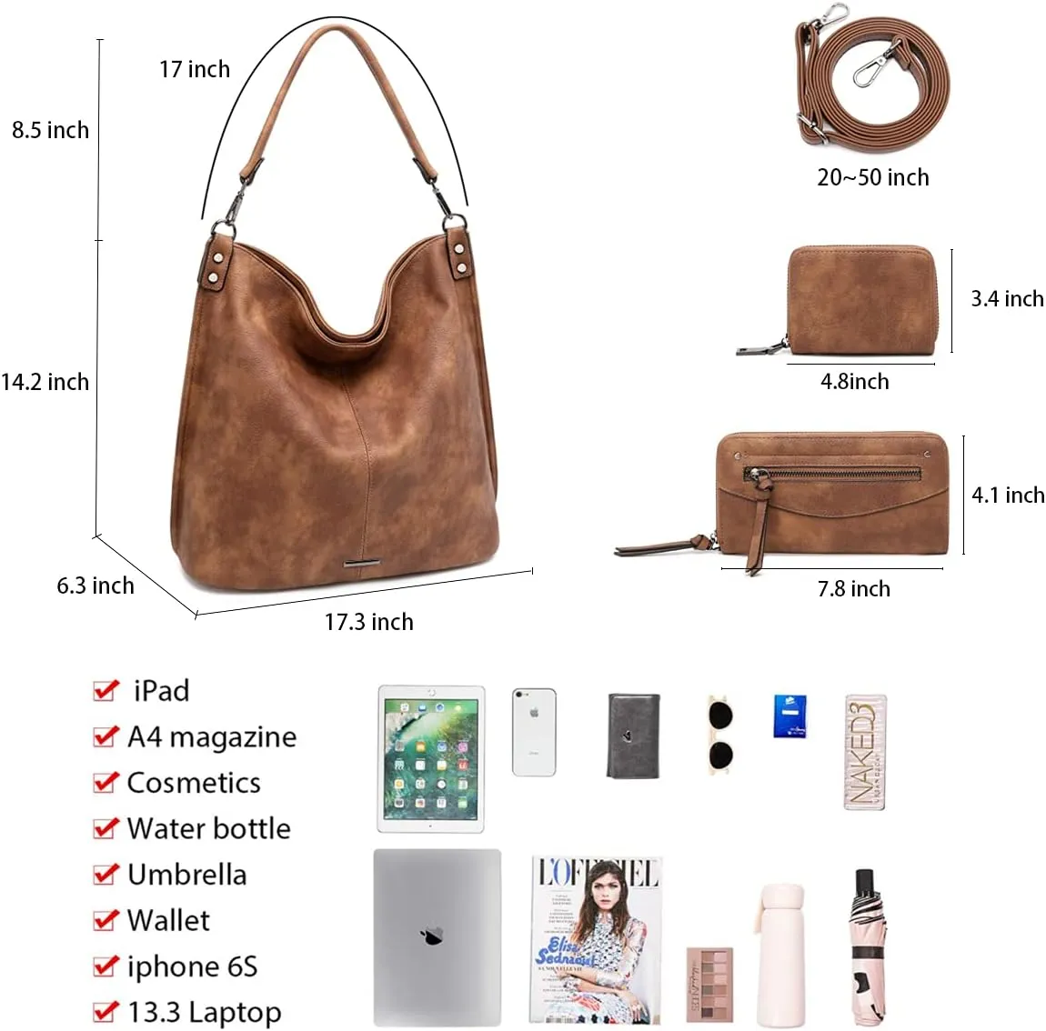 lapsting Hobo Bags for Women Handbags Purse Ladies Boho Shoulder Bag Crossbody Purses Faux Leather