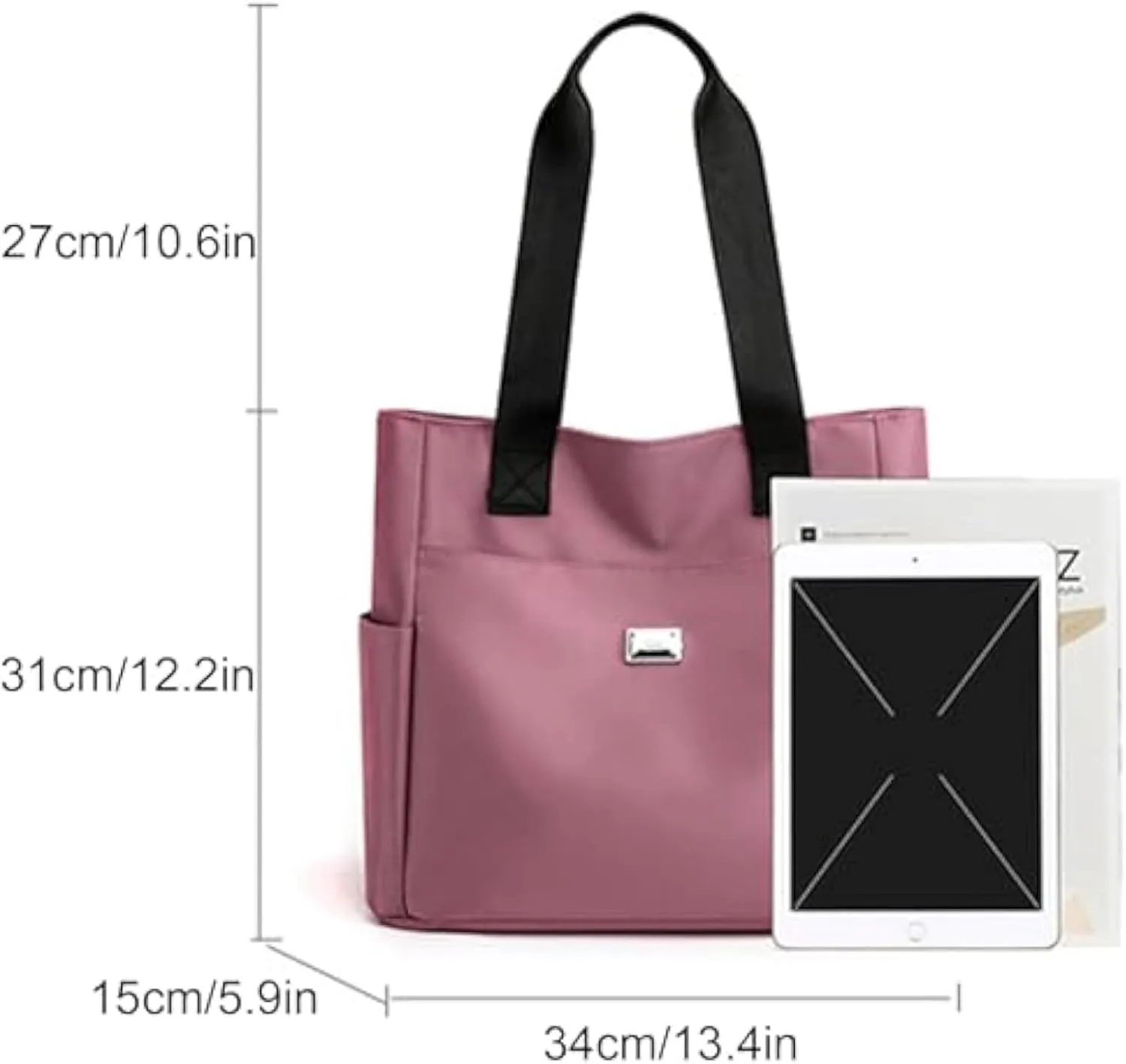 Large Capacity Water Repellent Multi Pocket Nylon Shoulder Bag, Women Tote Purse Zipper Nylon Handbag