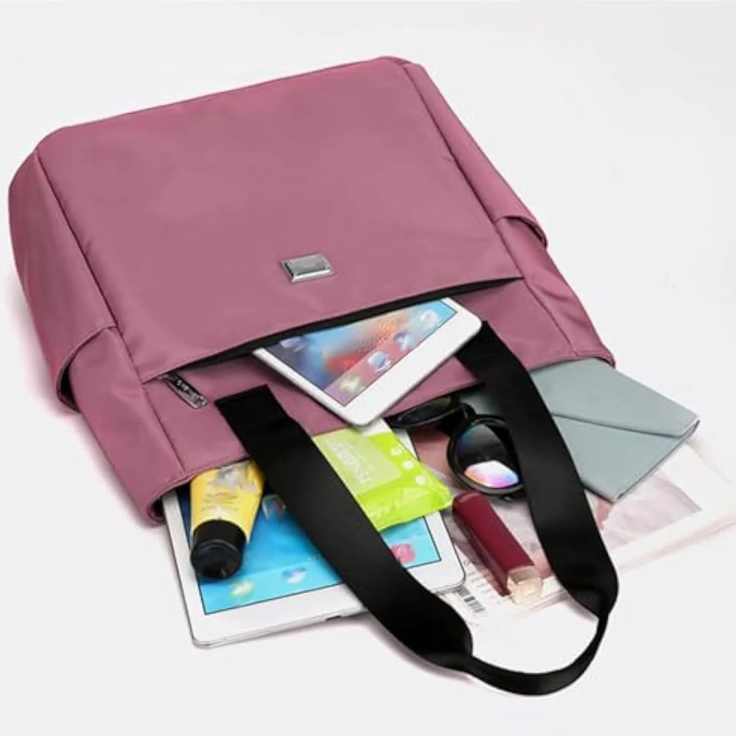 Large Capacity Water Repellent Multi Pocket Nylon Shoulder Bag, Women Tote Purse Zipper Nylon Handbag