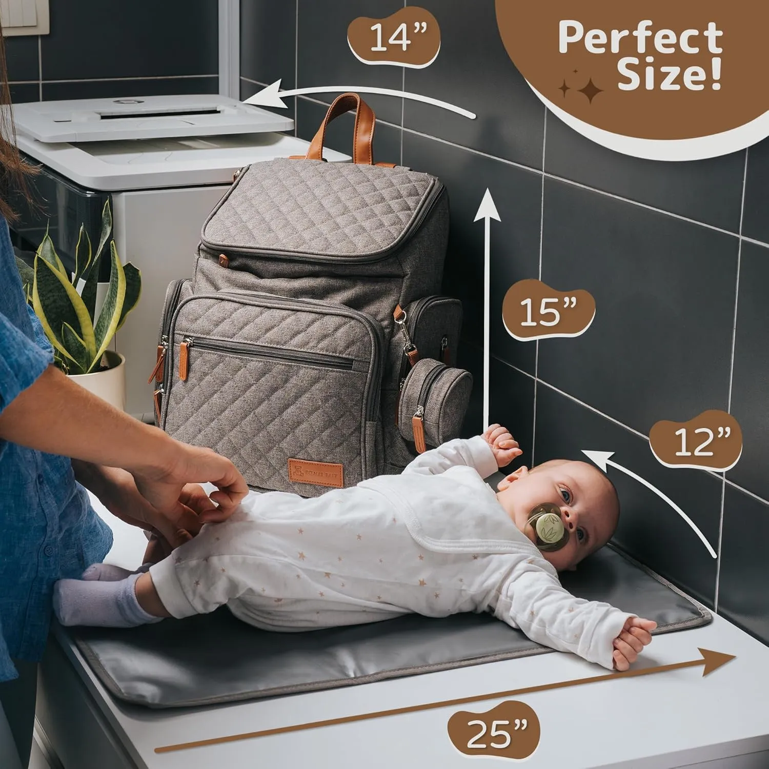 Large Diaper Bag Backpack for Mom & Dad | Unisex Baby Travel Bag | 15 Pockets | Changing Pad | Stroller Straps | Stylish & Washable | Newborn Essentials | Heather Grey