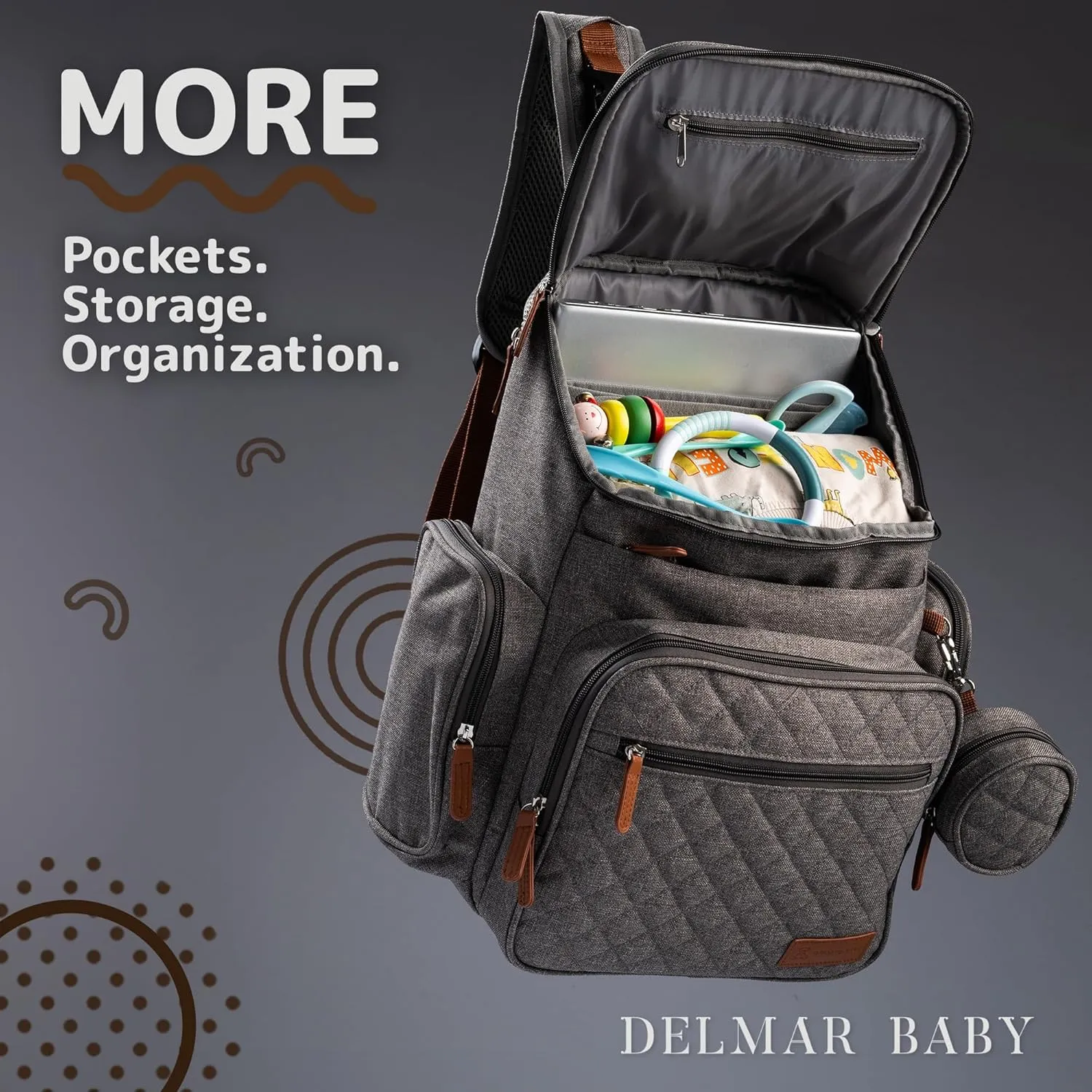Large Diaper Bag Backpack for Mom & Dad | Unisex Baby Travel Bag | 15 Pockets | Changing Pad | Stroller Straps | Stylish & Washable | Newborn Essentials | Heather Grey