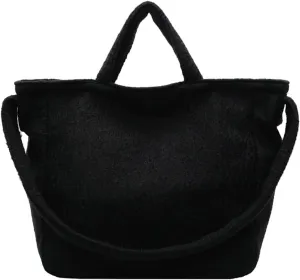 Large Tote Bag for Women Soft Winter Fluffy Furry Plush Top Handle Purse Shopping Crossbody Shoulder Handbags