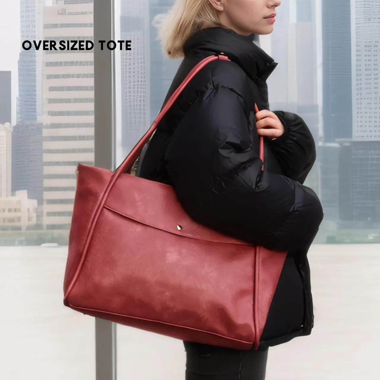 Large Tote Bag for Women Work Vegan Leather Weekender Bag with Zipper Oversize Travel Purses and Handbags