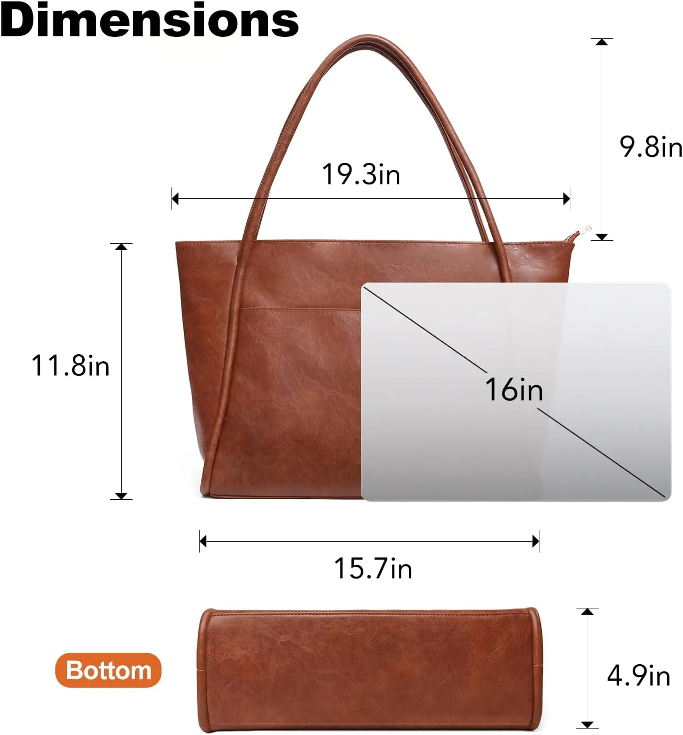 Large Tote Bag for Women Work with Zipper 16L Vegan Leather Ladies Travel Purses and Handbags
