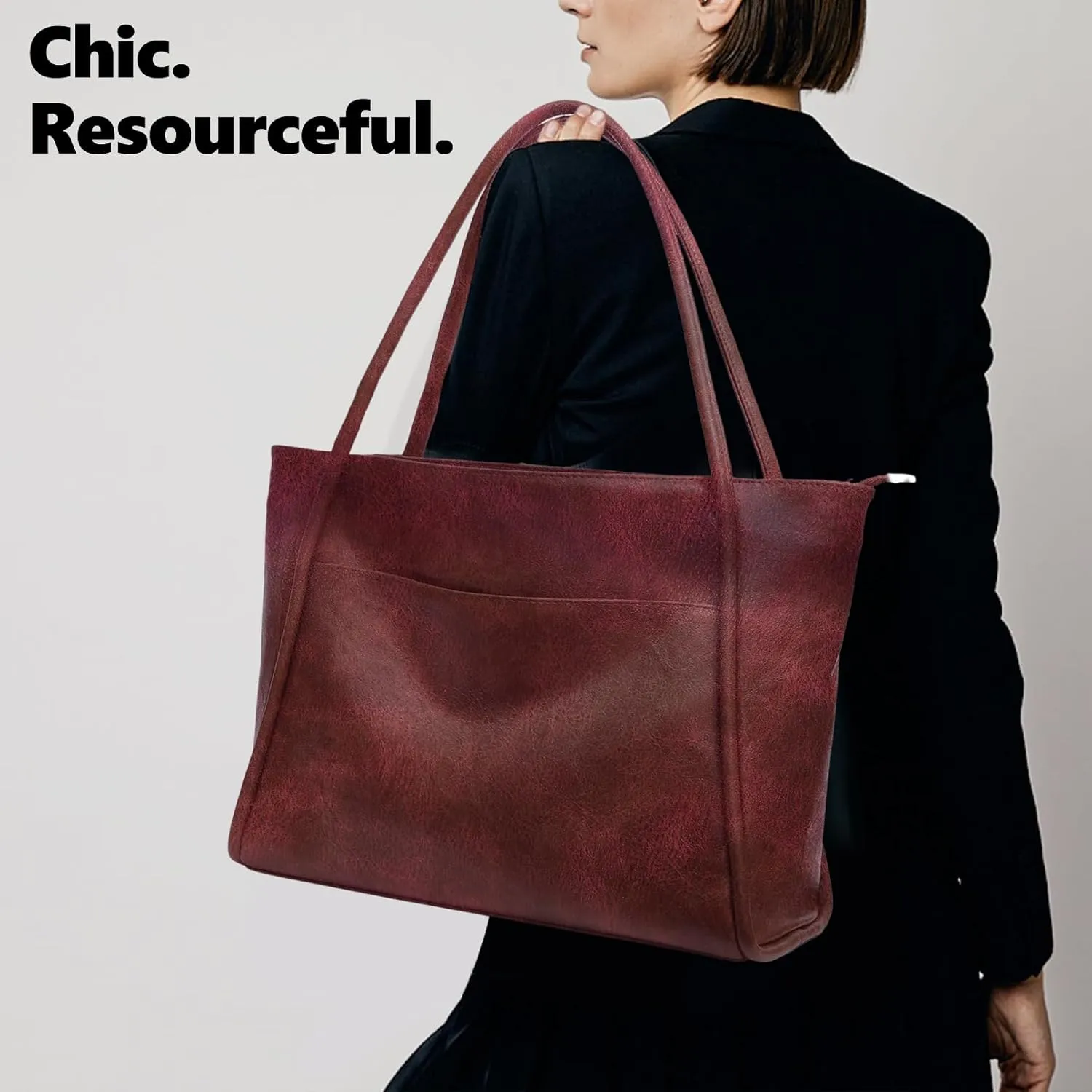 Large Tote Bag for Women Work with Zipper 16L Vegan Leather Ladies Travel Purses and Handbags